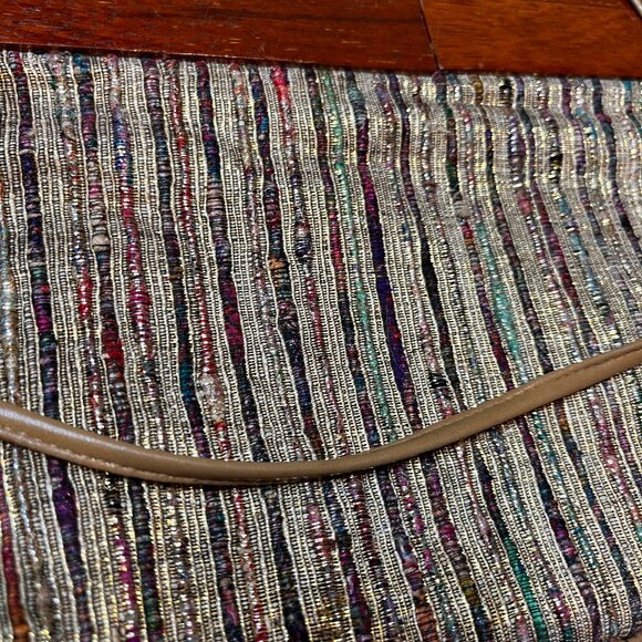Saddle River Metallic Woven Wood Clutch 80's Y2K Moonlighting 90’s Unique - Picture 2 of 16